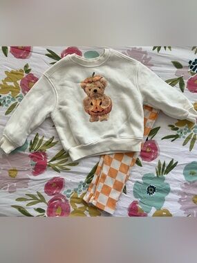 Target Kids Matching Set Cream Sweatshirt & Orange Check Leggings